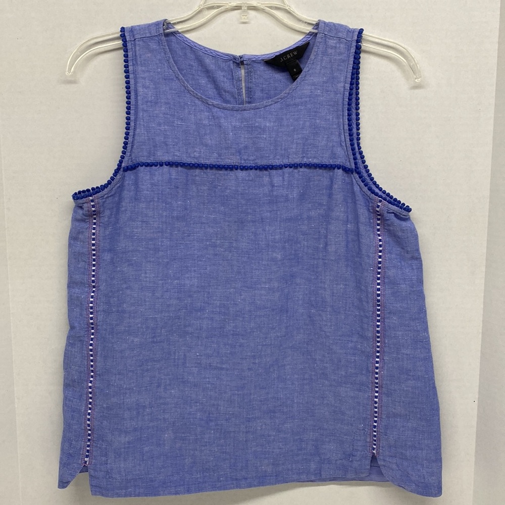 J. Crew Womens Blue Sleeveless Linen Cotton Blend Size 6 Single Button Closure